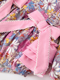 Vintage Floral Print Girls Long Sleeve Romper