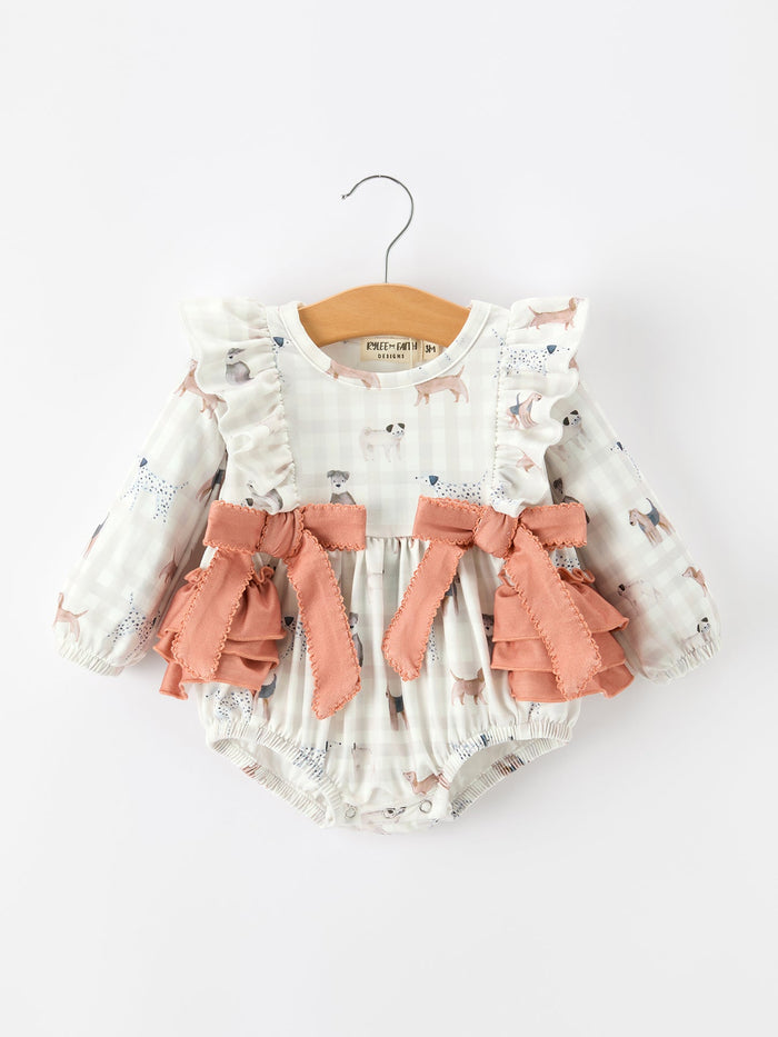Dog Print Girls Long Sleeve Romper