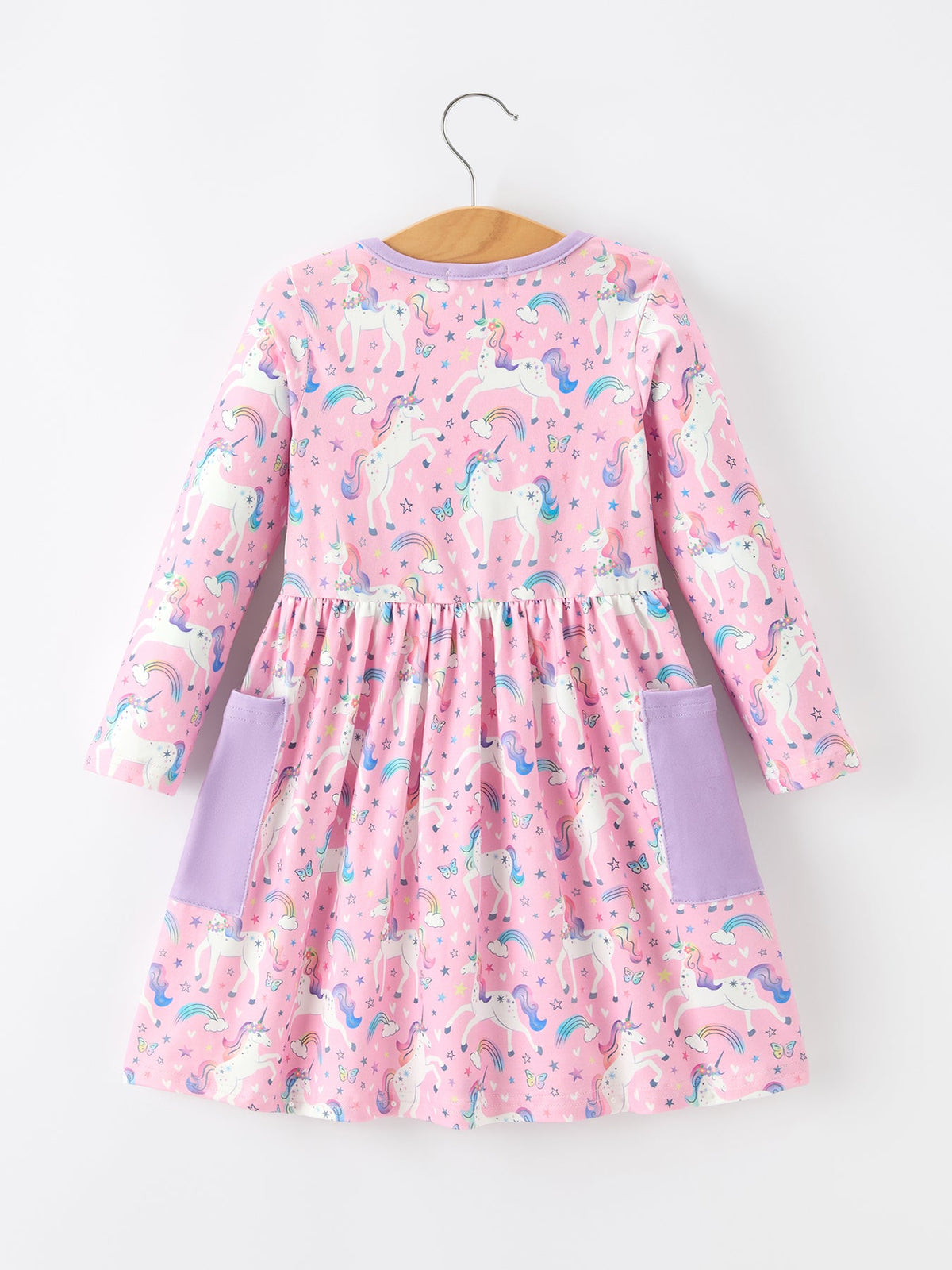 Unicorn Girls Pocket Dress Rainbow Star Print