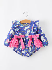 Cat Print Girls Long Sleeve Romper