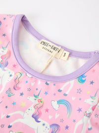 Unicorn Girls Pocket Dress Rainbow Star Print
