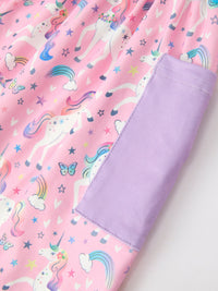 Unicorn Girls Pocket Dress Rainbow Star Print