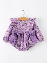 Lavender Floral Print Girls Long Sleeve Romper