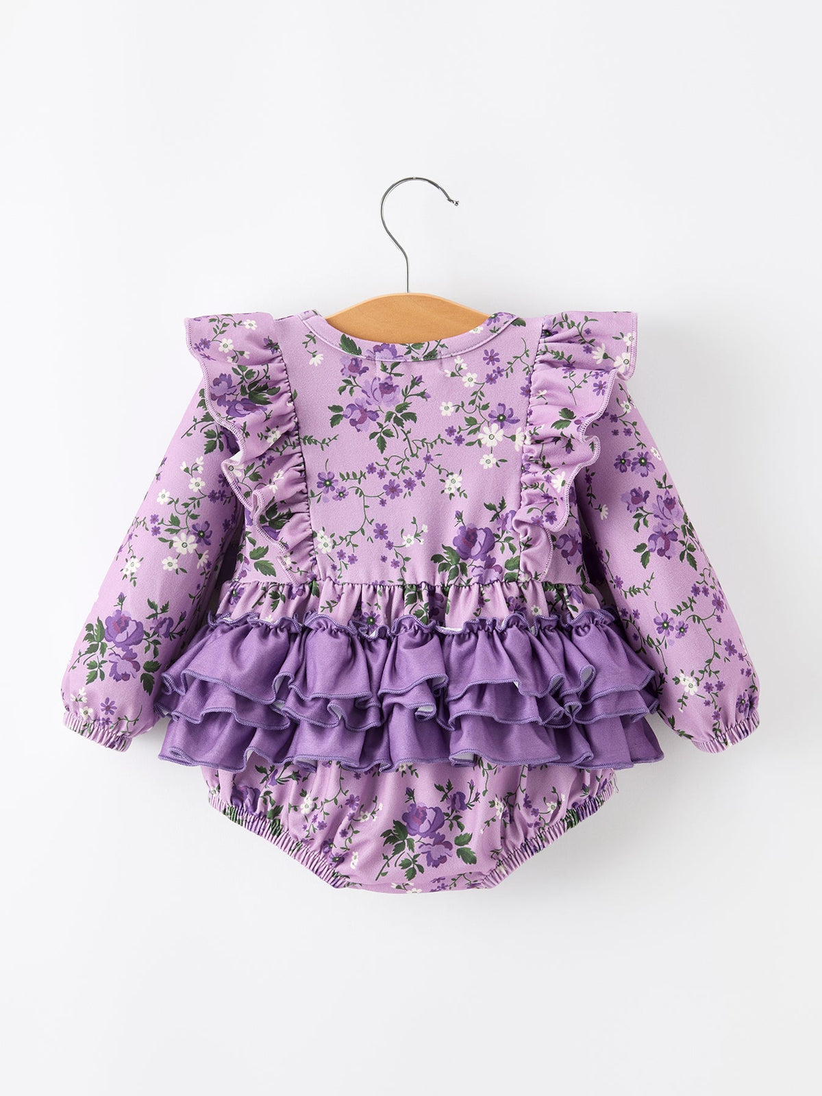 Lavender Floral Print Girls Long Sleeve Romper