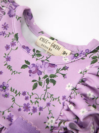 Lavender Floral Print Girls Long Sleeve Romper