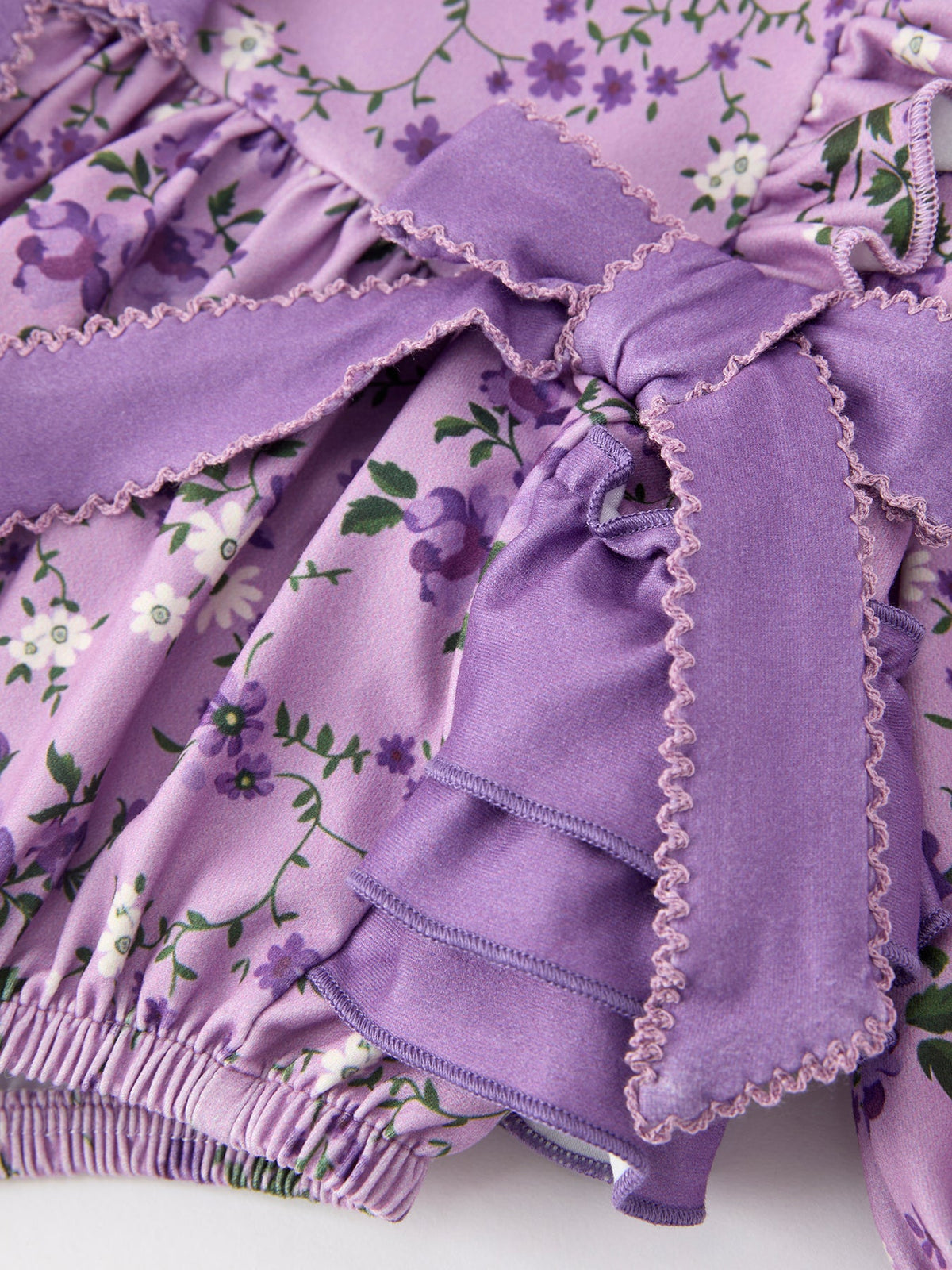 Lavender Floral Print Girls Long Sleeve Romper