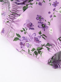 Lavender Floral Print Girls Long Sleeve Romper