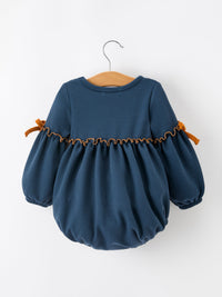 Thanksgiving Fall Turkey Applique Navy Baby Girls Romper