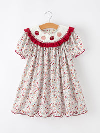 Pumpkin Embroidery Girls Dress Floral Ruffle Collar Dress