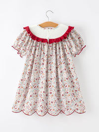 Pumpkin Embroidery Girls Dress Floral Ruffle Collar Dress