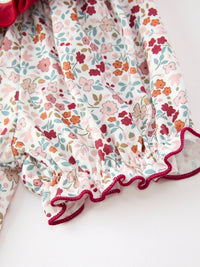 Pumpkin Embroidery Girls Dress Floral Ruffle Collar Dress