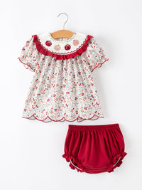 Pumpkin Embroidery Baby Girl Outfit Set Red Bloomer Set