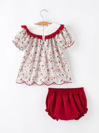 Pumpkin Embroidery Baby Girl Outfit Set Red Bloomer Set