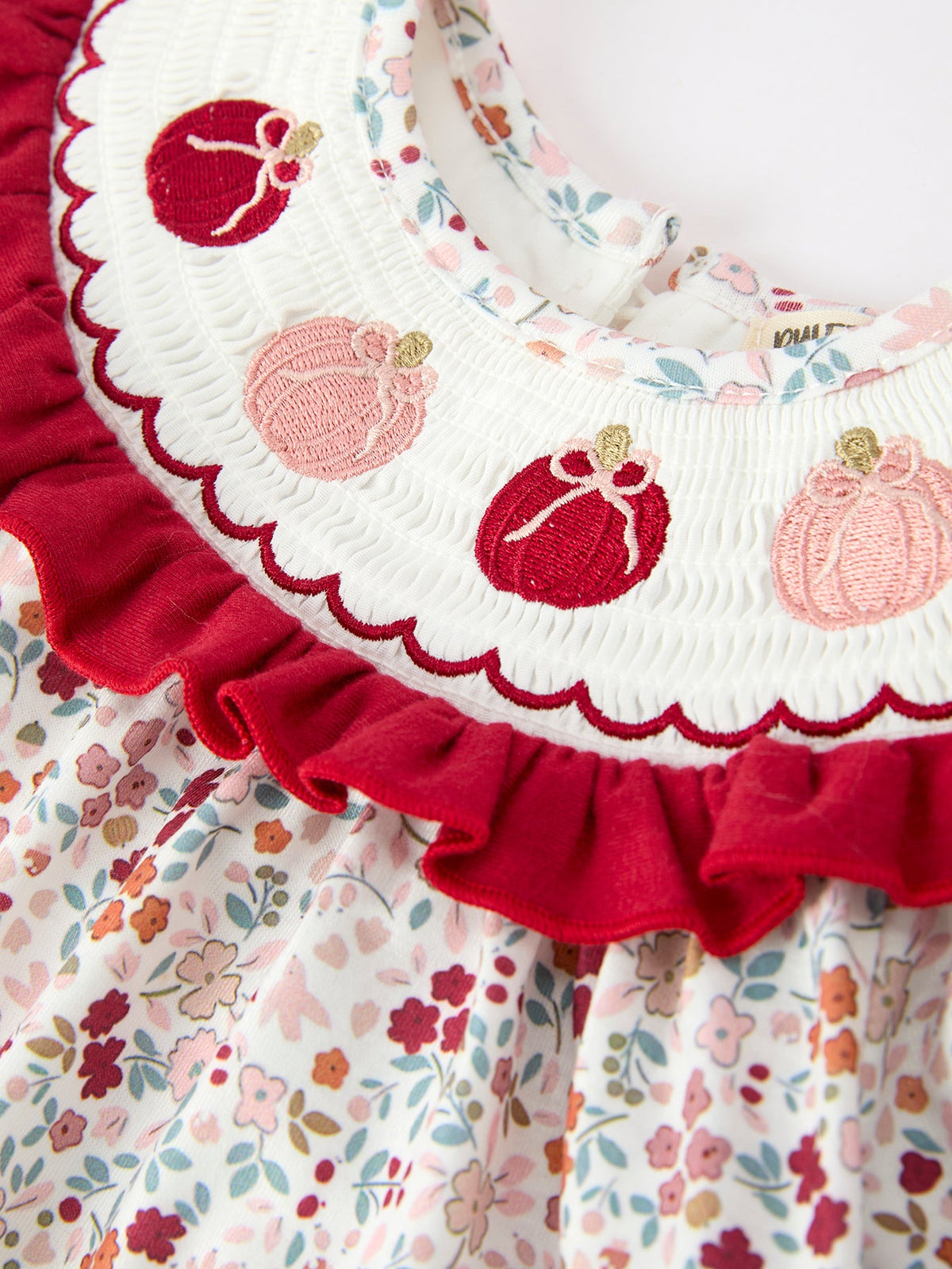 Pumpkin Embroidery Baby Girl Outfit Set Red Bloomer Set