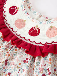 Pumpkin Embroidery Baby Girl Outfit Set Red Bloomer Set