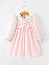 Pink Duck Embroidered Baby Girl Dress Peter Pan Collar Bow Dress