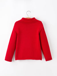 Christmas Red Knit Sweater with Embroidered Tree Appliqué