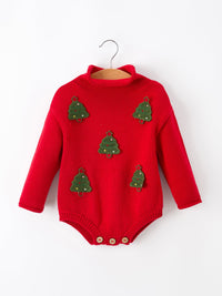 Christmas Tree Red Knit Appliqué Romper