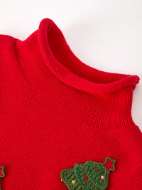 Christmas Tree Red Knit Appliqué Romper