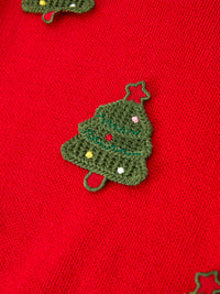 Christmas Tree Red Knit Appliqué Romper