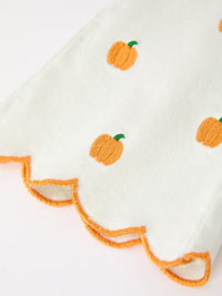 Girls Pumpkin Embroidered Wide-Leg Pants Fall Scallop Hem Casual Pants