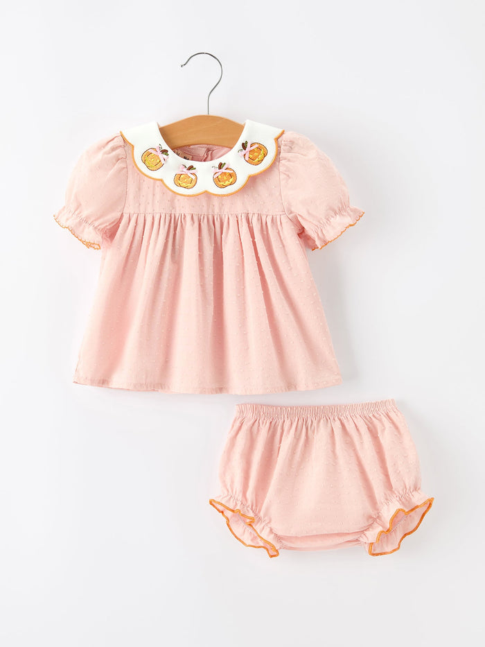 Fall Embroidered Girls Bloomer Set