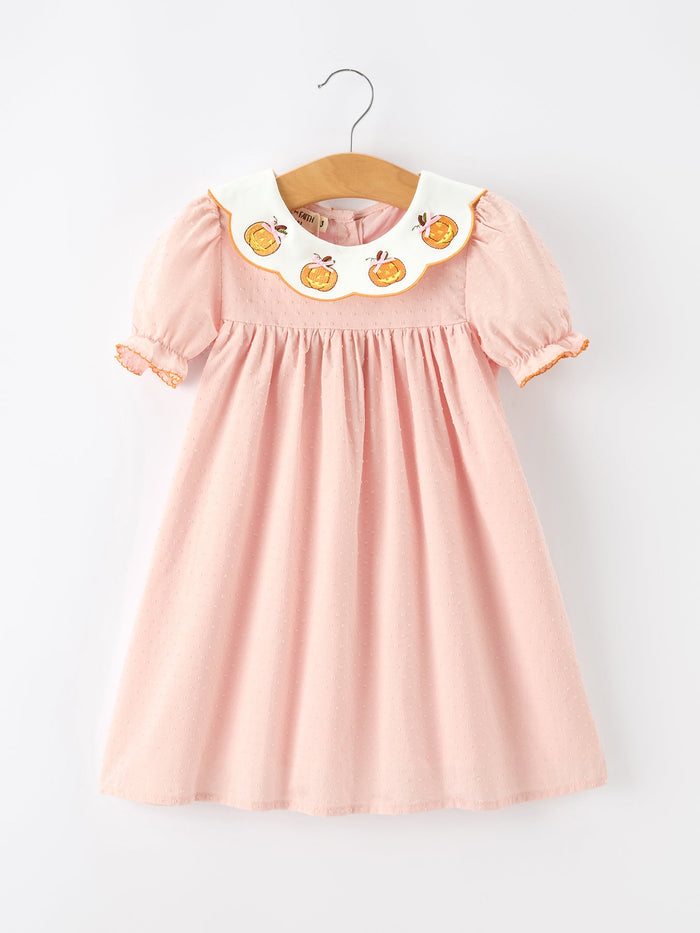 Fall Applique Girls Puff Sleeve Dress
