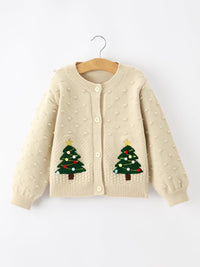 Christmas Tree Knit Cardigan Kids Holiday Sweater Button Front