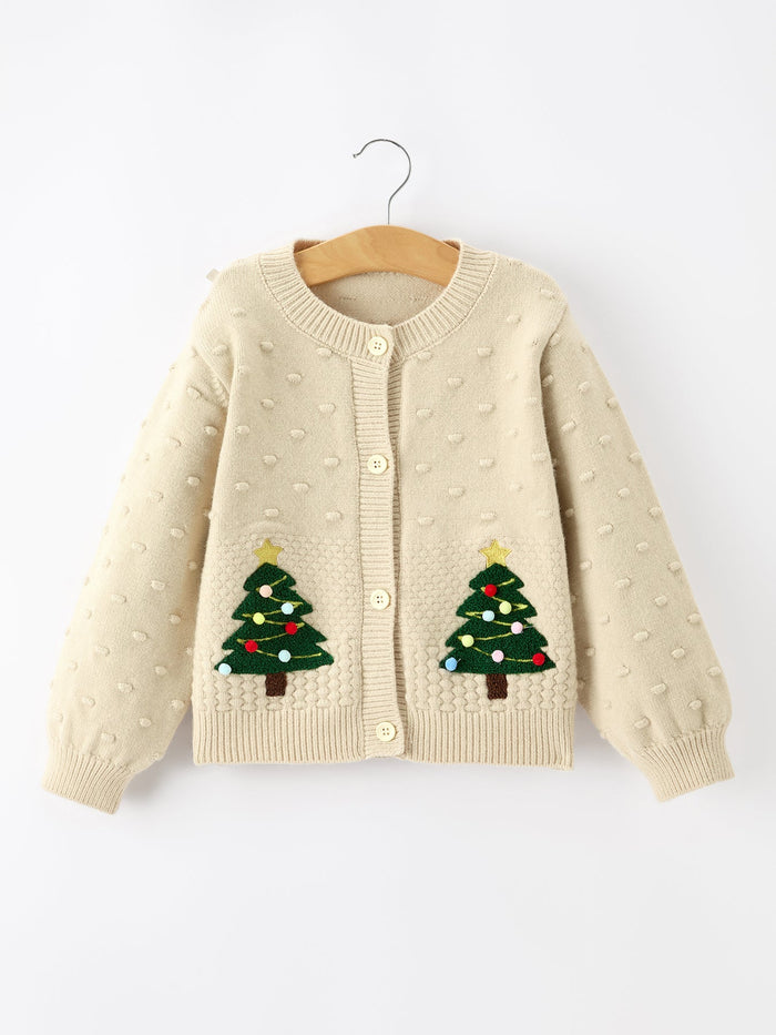 Christmas Tree Knit Cardigan Kids Holiday Sweater Button Front
