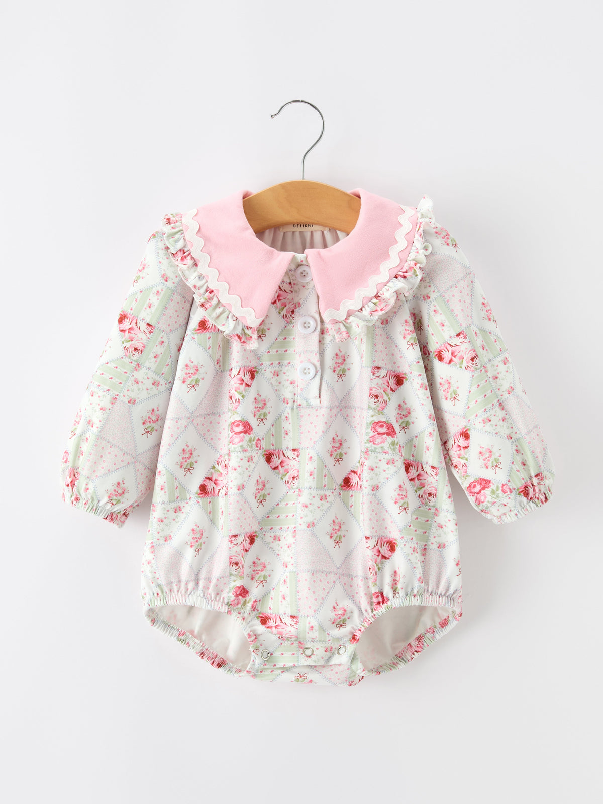 Fall Floral Lace Collar Ruffle Romper Long-sleeved