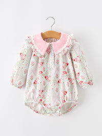 Fall Floral Lace Collar Ruffle Romper Long-sleeved