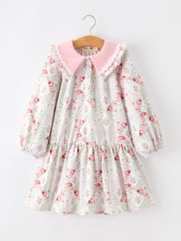 Fall Floral Peter Pan Collar Ruffle Long-sleeved Dress
