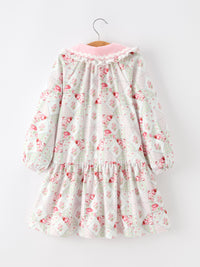 Fall Floral Peter Pan Collar Ruffle Long-sleeved Dress