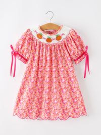 Fall Hot Pink Smocked Twirl Dress