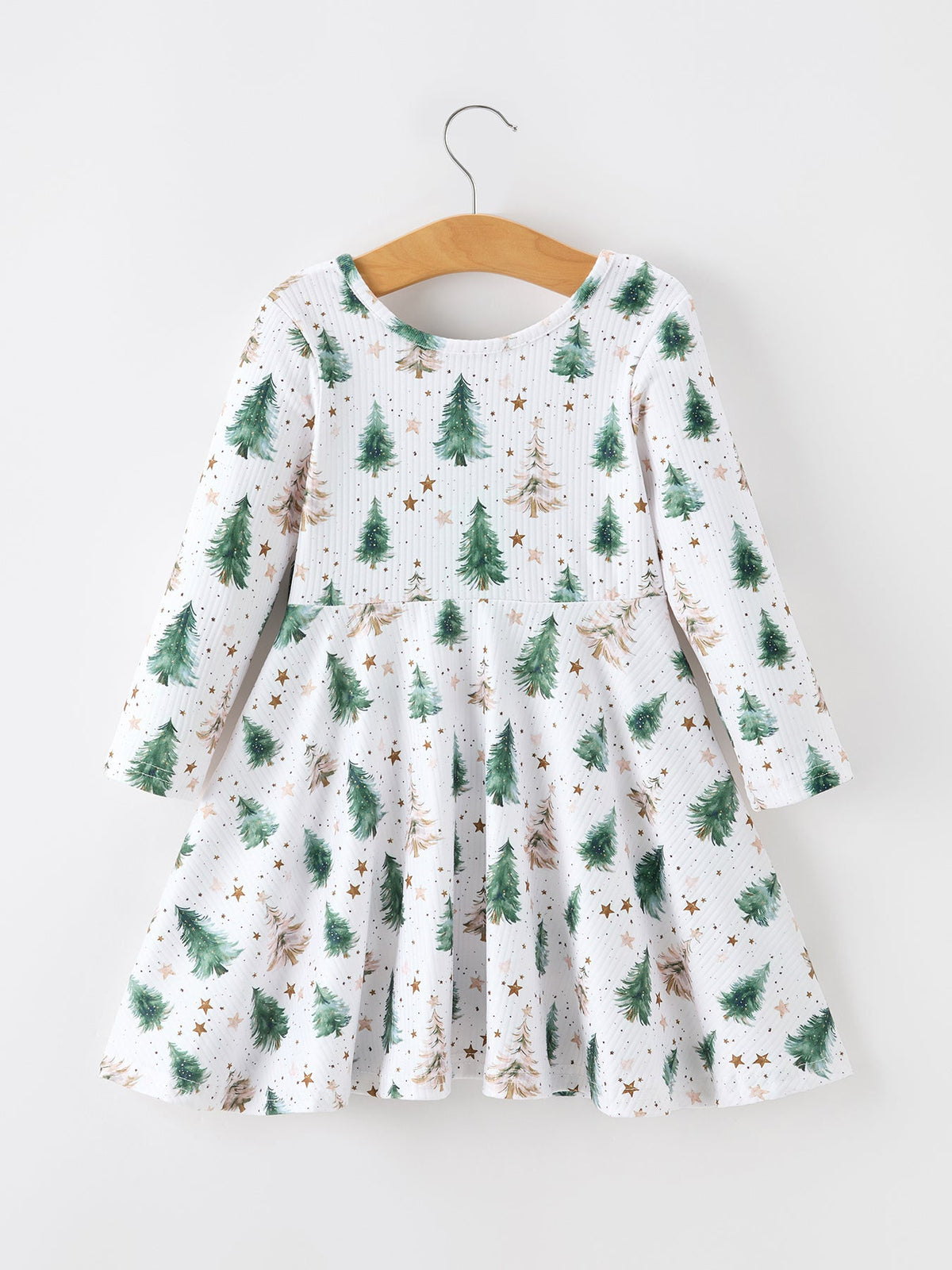 Christmas Tree & Star Ribbed Print Twirl Dress