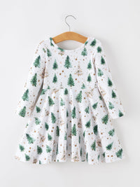 Christmas Tree & Star Ribbed Print Twirl Dress