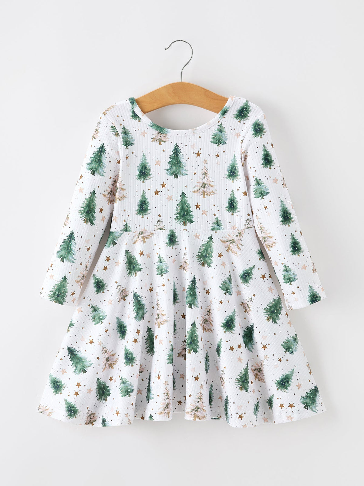 Christmas Tree & Star Ribbed Print Twirl Dress