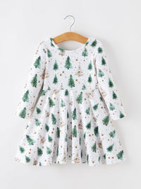 Christmas Tree & Star Ribbed Print Twirl Dress