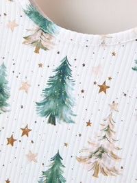 Christmas Tree & Star Ribbed Print Twirl Dress