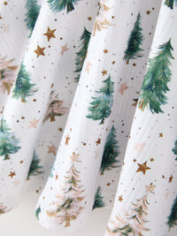 Christmas Tree & Star Ribbed Print Twirl Dress