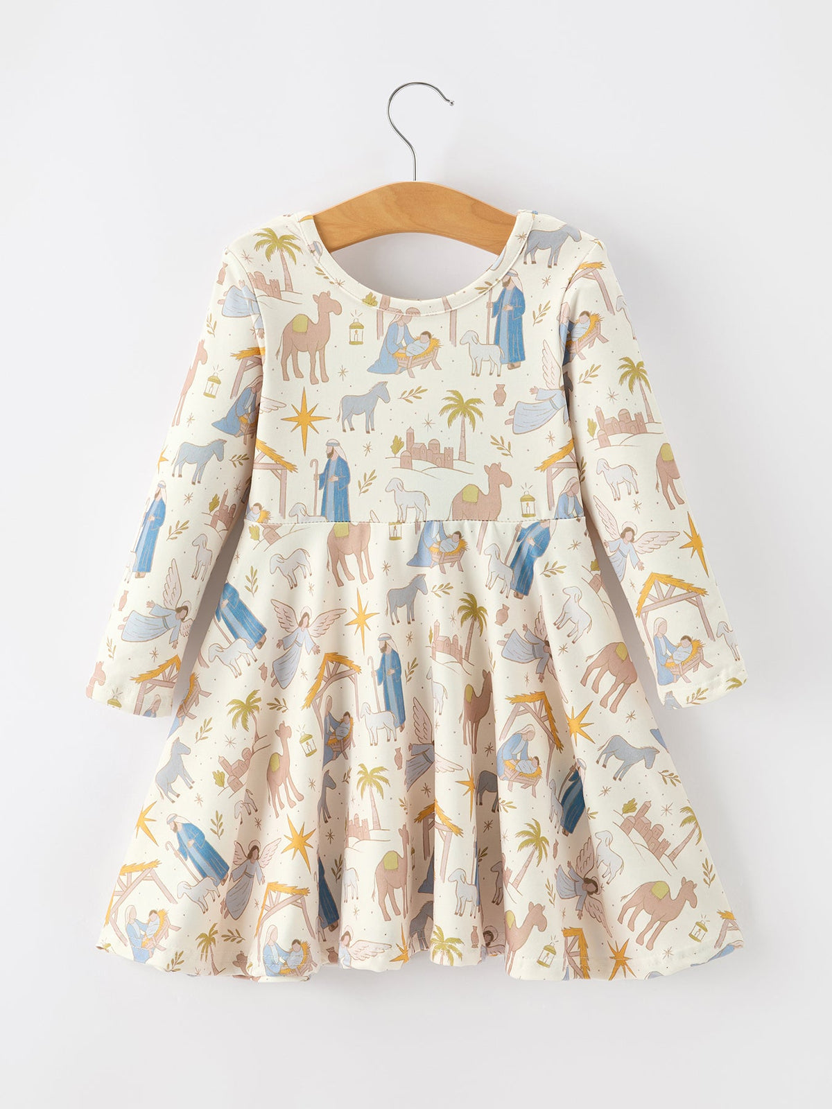 Nativity Print Twirl Long Sleeve Dress