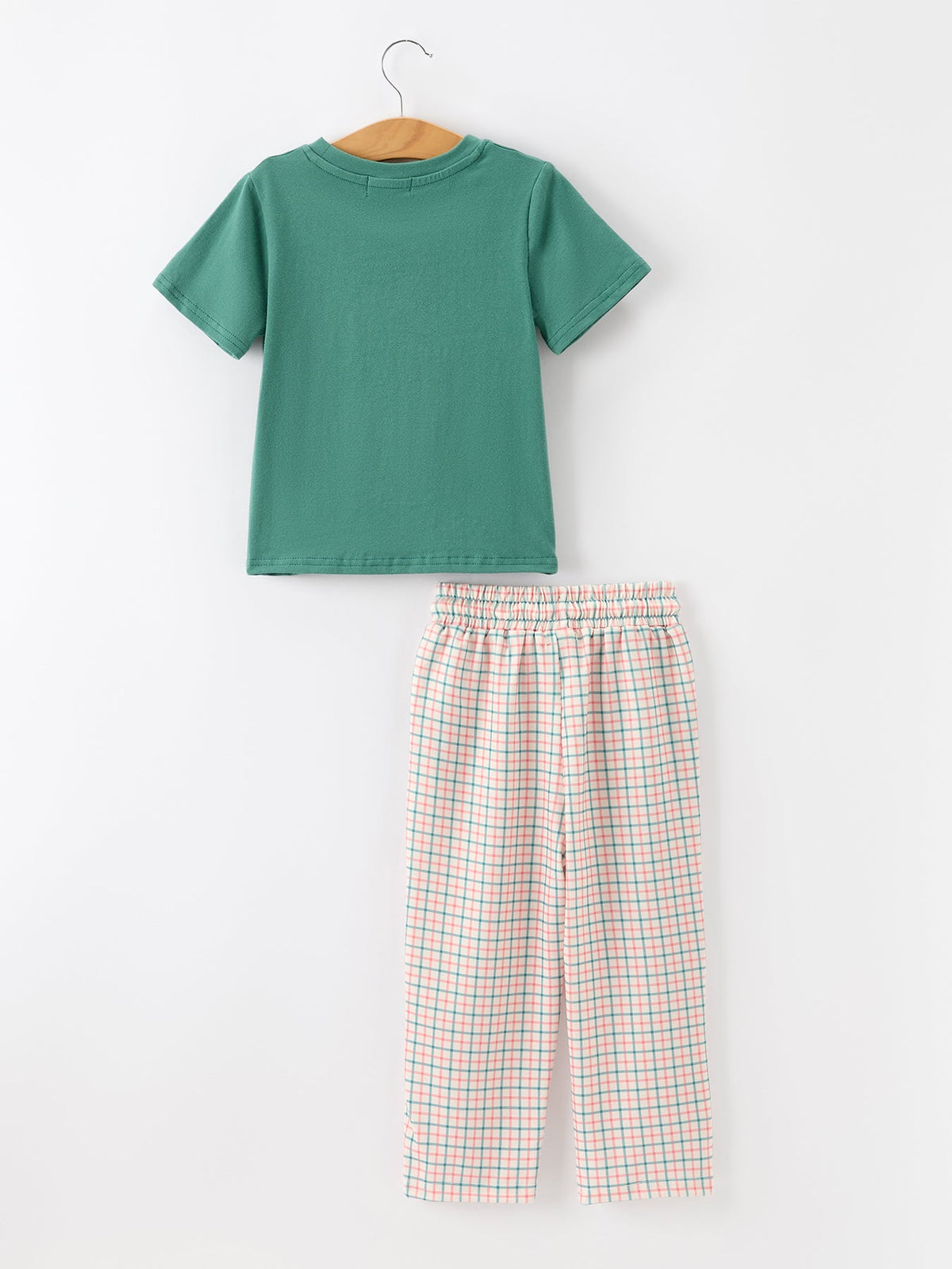 Christmas Embroidered T-Shirt & Plaid Pants Set