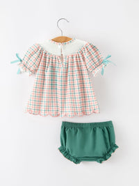 Christmas Plaid Smocked Bloomers Set with Tree Embroidery