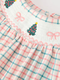Christmas Plaid Smocked Bloomers Set with Tree Embroidery