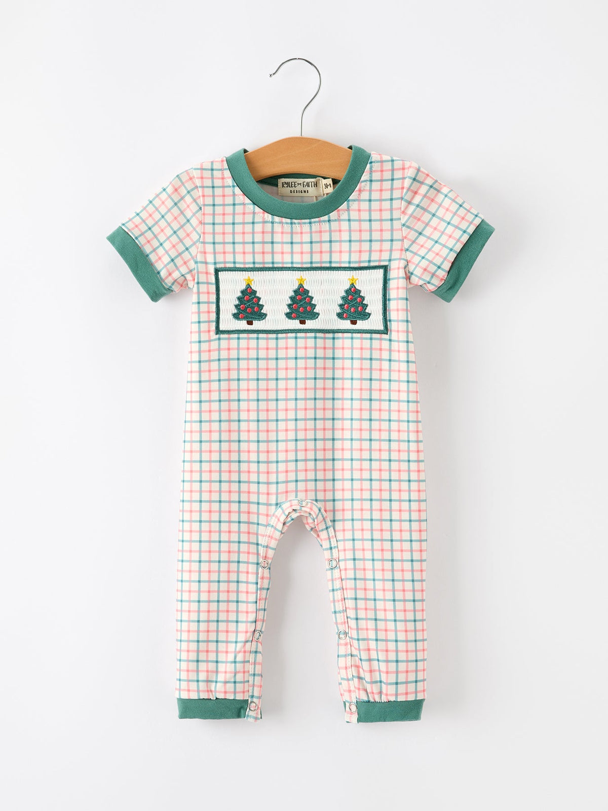 Christmas Embroidered Plaid Jonjon Romper