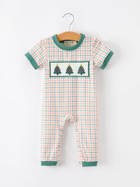 Christmas Embroidered Plaid Jonjon Romper