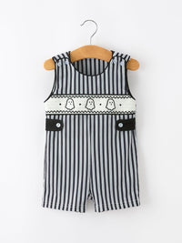 Halloween Ghost Smocked Boys Jon Jon Embroidered Romper
