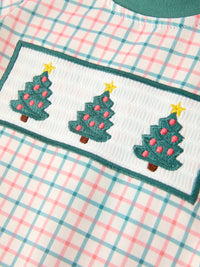 Christmas Embroidered Plaid Jonjon Romper