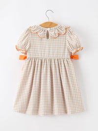 Thanksgiving Smocked Girls Dress Turkey Pumpkin Pie Embroidery