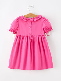 Fall Girl Hot Pink Ruffle Smocked Embroidery Dress